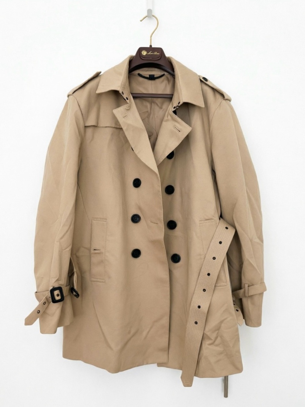Burberry Beige Double-Breasted Trench with Belted Cuffs